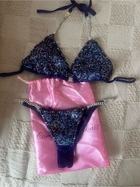 Crystal Embellished Dark Purple Bikini Set